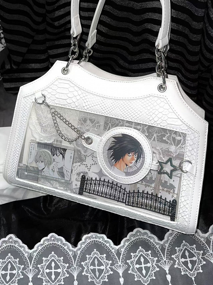 Weiße Ita-Umhängetasche aus PU mit Schlangenschuppen