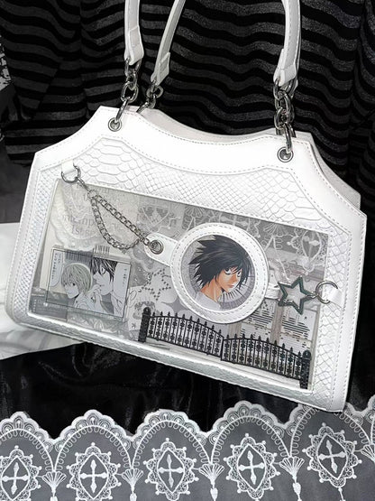 Weiße Ita-Umhängetasche aus PU mit Schlangenschuppen