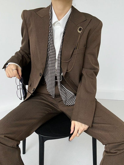 Vintage Tailored Unisex Collar Fit Coffee Notched Blazer Ouji with Lolita