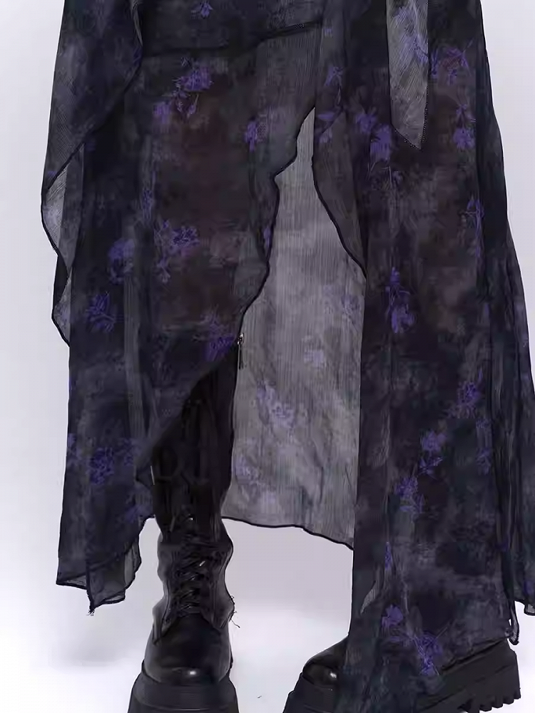 Black & Purple Floral Asymmetrical Hem Glamorous Cami Dress