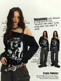 Cutout Schulter Top Y2K Punk Schwarz Asymmetrisch