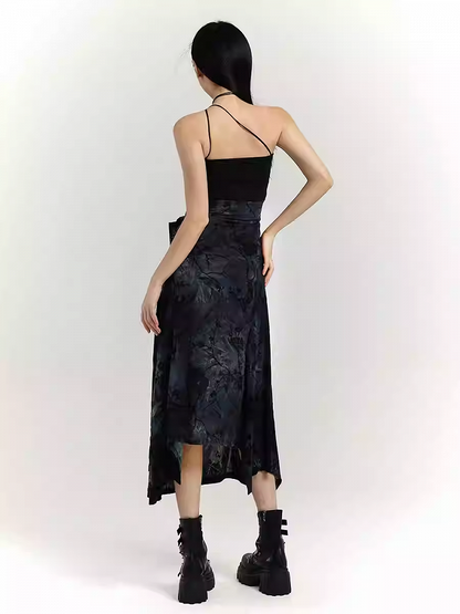 Black Tie-Dye Slim-fitting Cami Dress