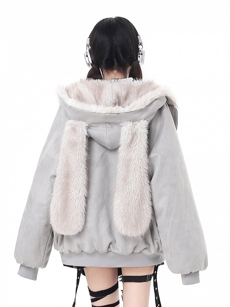 Ear Black/Gray Bunny Fleece - Bittersweet Jacket Hooded Hood