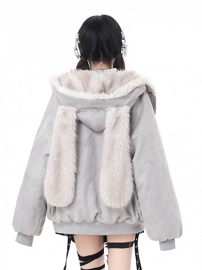 Ear Black/Gray Bunny Fleece - Bittersweet Jacket Hooded Hood