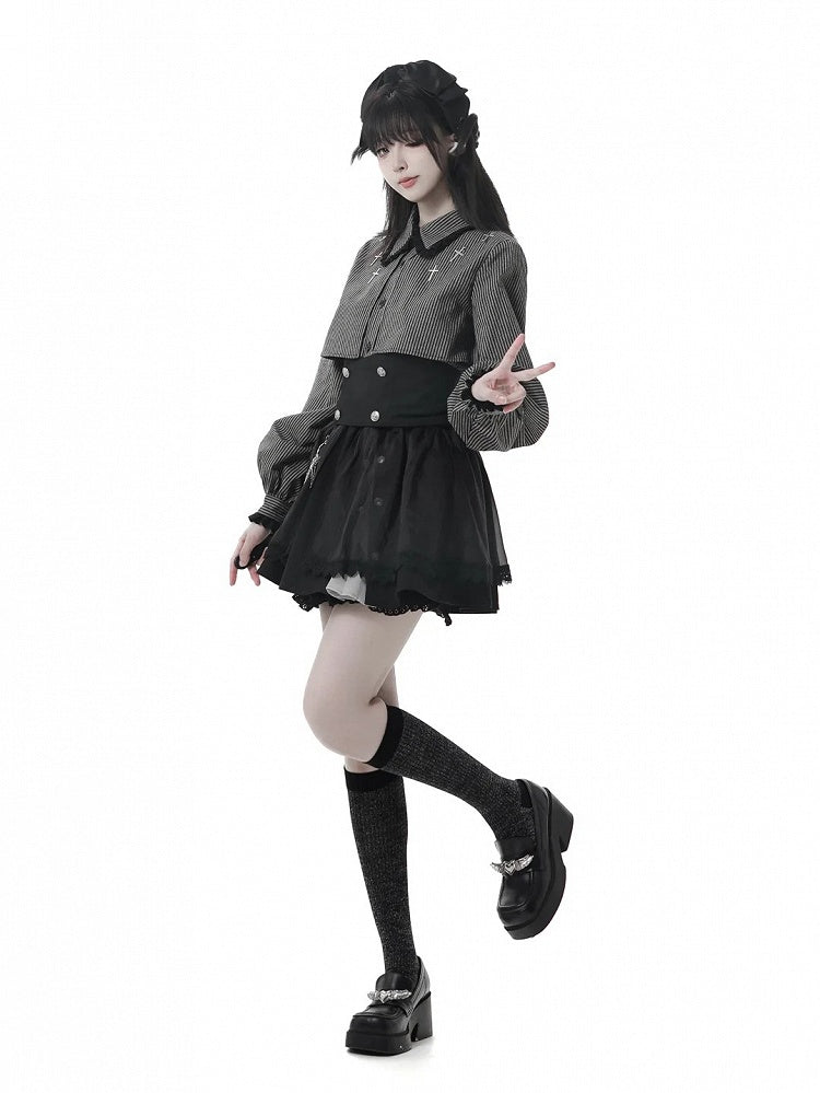 Cross Elastic Attached Bloomers with Black | Skirt Waist Chain Gothic