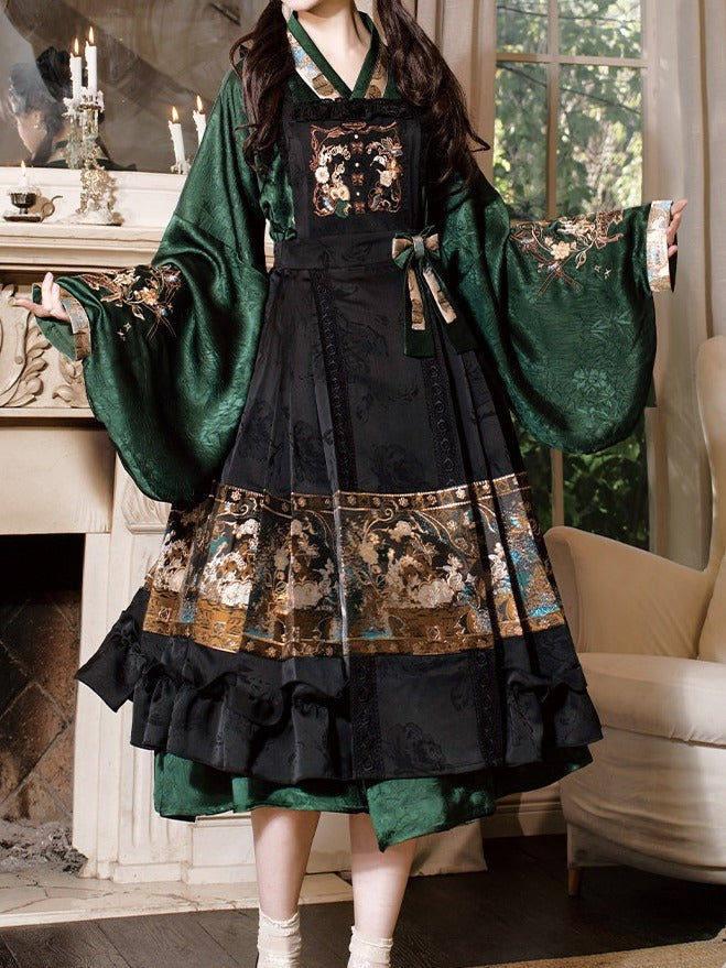 Han Lolita Magic Academy Theme Pipa Sleeves Dress Embroidery - Luo Xiu Dong Xiang