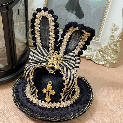 Bowknot Decorated Lace Trim Bunny Ears Mini Hat