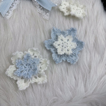 White Brooch/HairClip Knitted Lolita snowflake Blue