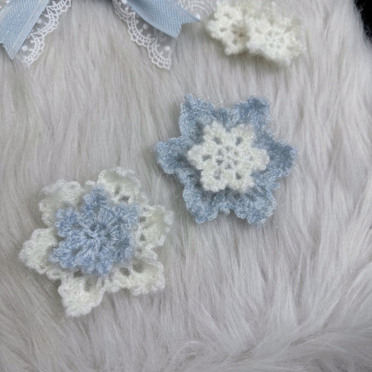 White Brooch/HairClip Knitted Lolita snowflake Blue