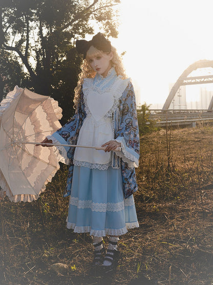 Alice Trim Blue Top Bunny in Print + JSK Wa Wonderland Set Lolita and Poker Lace Vibes Dress