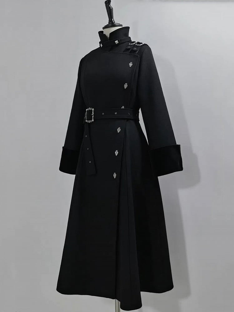 High Neck Coat Ouji Woolen Lolita Collar Stand Black