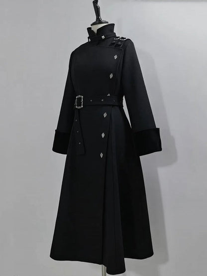 High Neck Coat Ouji Woolen Lolita Collar Stand Black