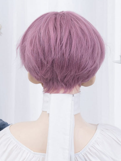 Pink-lila 24CM Kinnlänge Perücke mit Pony