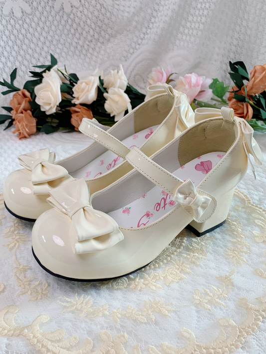 アプリコットリボンラウンドトゥ3.5cmブロックヒールロリータシューズ