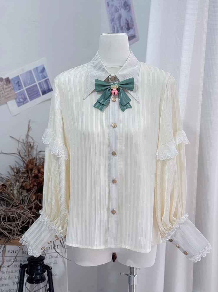 Shirt Foldover Pointed Ouji Collar Lolita Sleeves Long Creamy