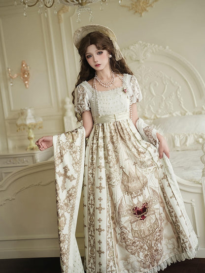 Gold Cross Pattern Gothic Lolita Empire Dress Set - Unknown Star