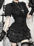 Short with Ruffled Collar Ruffle Black Gothic Sleeve Halloween Shirt
