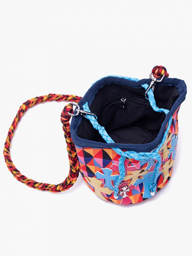 Cross Diamond Pattern Colorful Strap Bag Accents Crossbody Braided Multicolor With