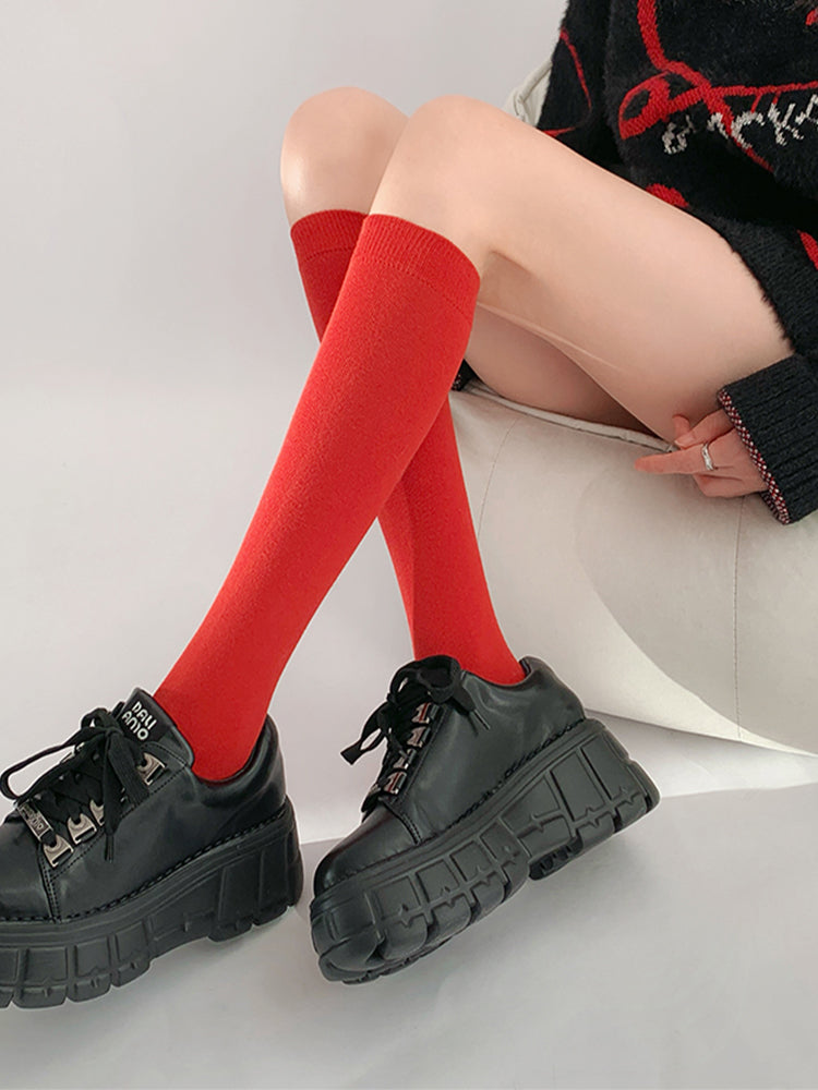 Slim-Fit Calf Socks Red