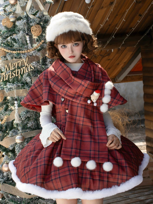 Red Plaid Pattern Christmas Vibes Scarf Cape