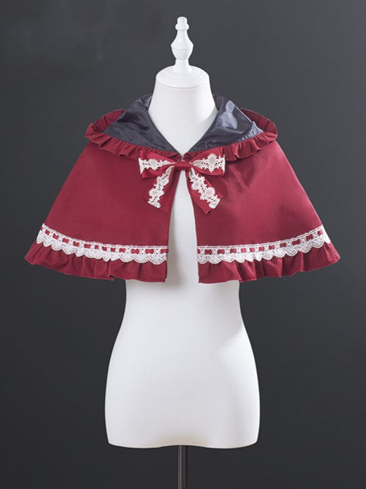 Accents Twill Hooded with Cape Red Lace Wine