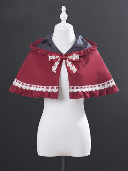 Accents Twill Hooded with Cape Red Lace Wine