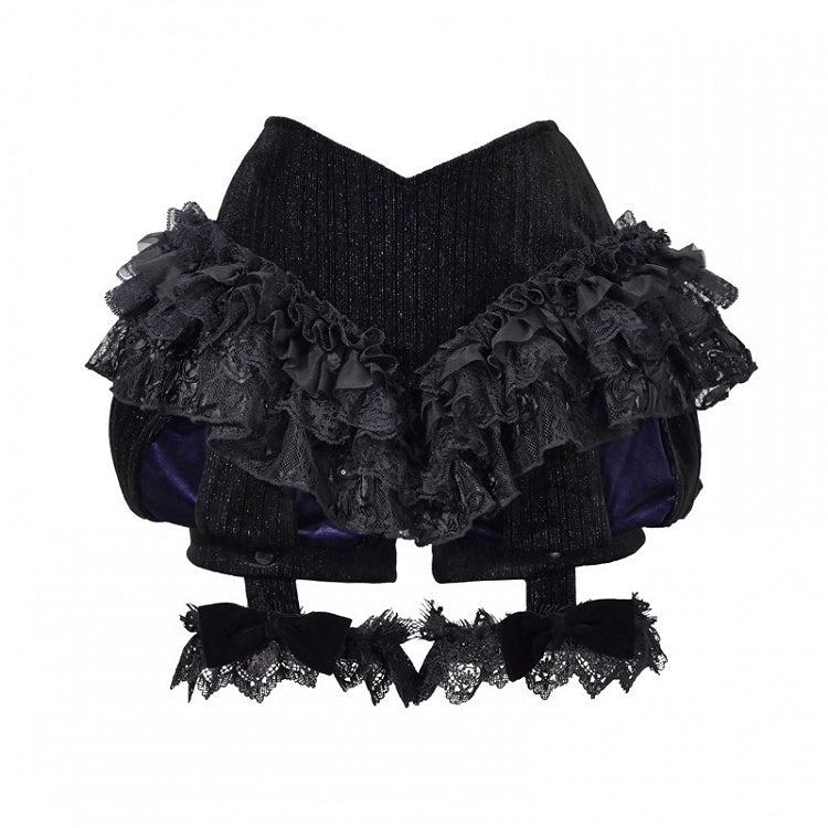 Lace Shorts with Black and Bloomer Garters Goth Ruffles Detachable Purple Low-Waist