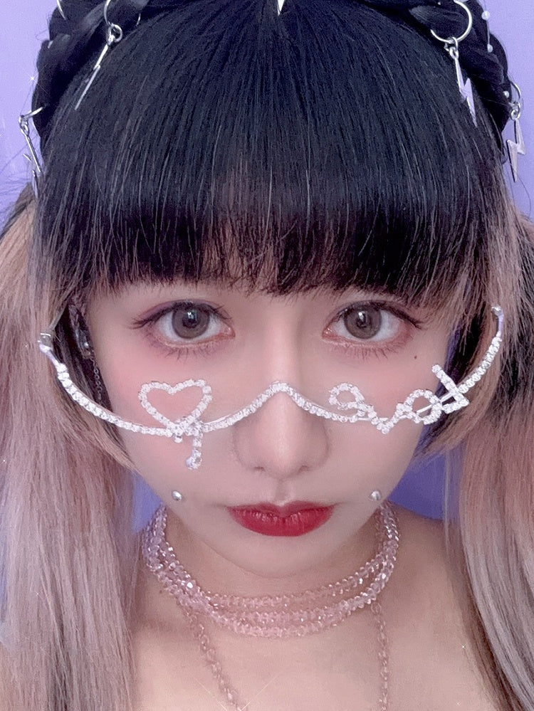 And Rhinestone Frame Eyeglasses Silver Heart Punk Letter Dcorated