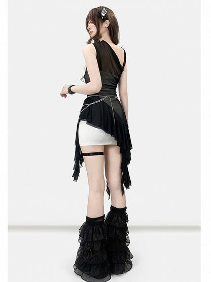 アクセント ビタースウィート カスケード ブラック ラッフル セミシアー