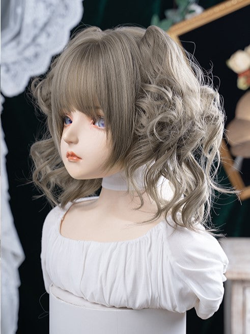 Gray Clips Wig Brown Length 30CM With Double Ponytail Claw Synthetic
