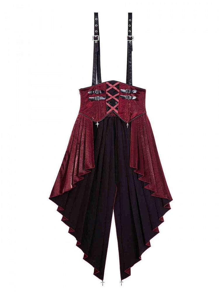 Lolita + Shorts Punk Top Skirt Full High-low Red and Set Black Sleeves Overall Sleeveless - Idol