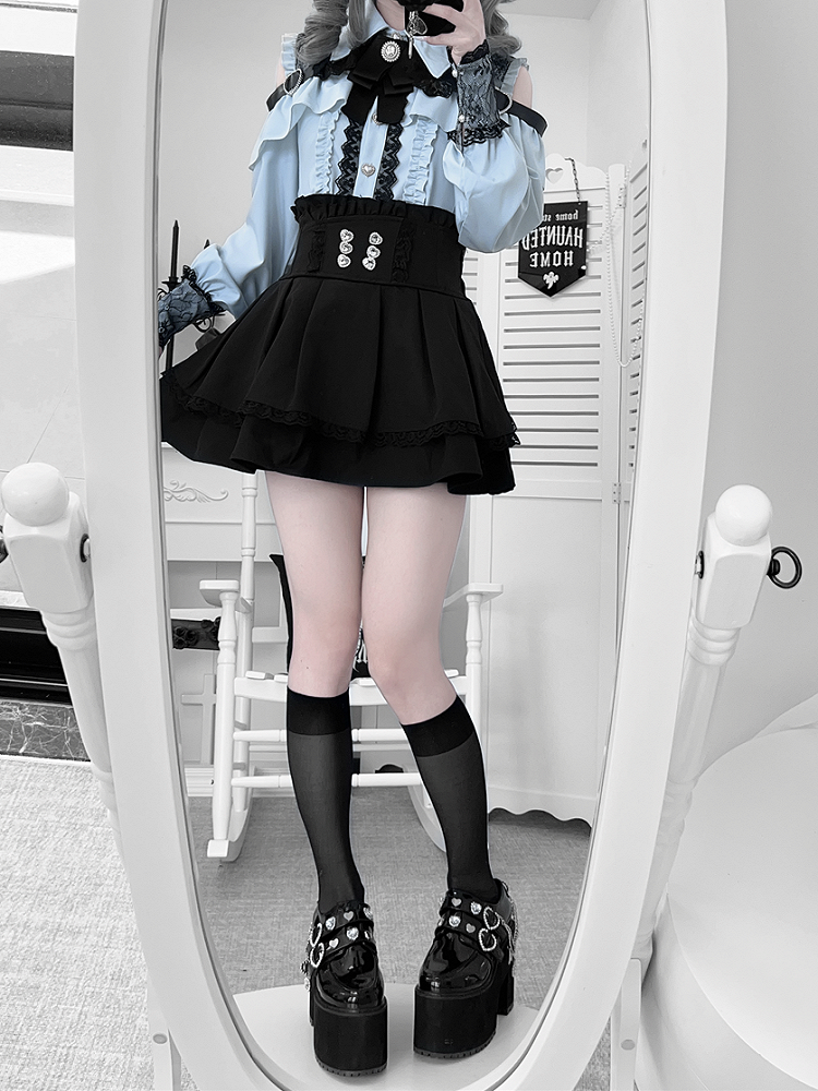 Style Blouse: Heart Blue Landmine Water Front Button