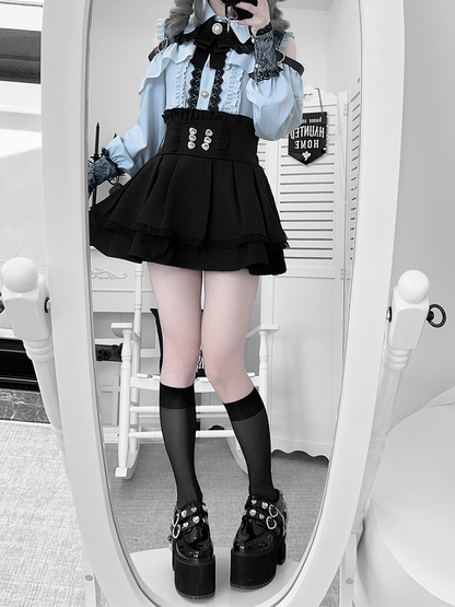 Style Blouse: Heart Blue Landmine Water Front Button