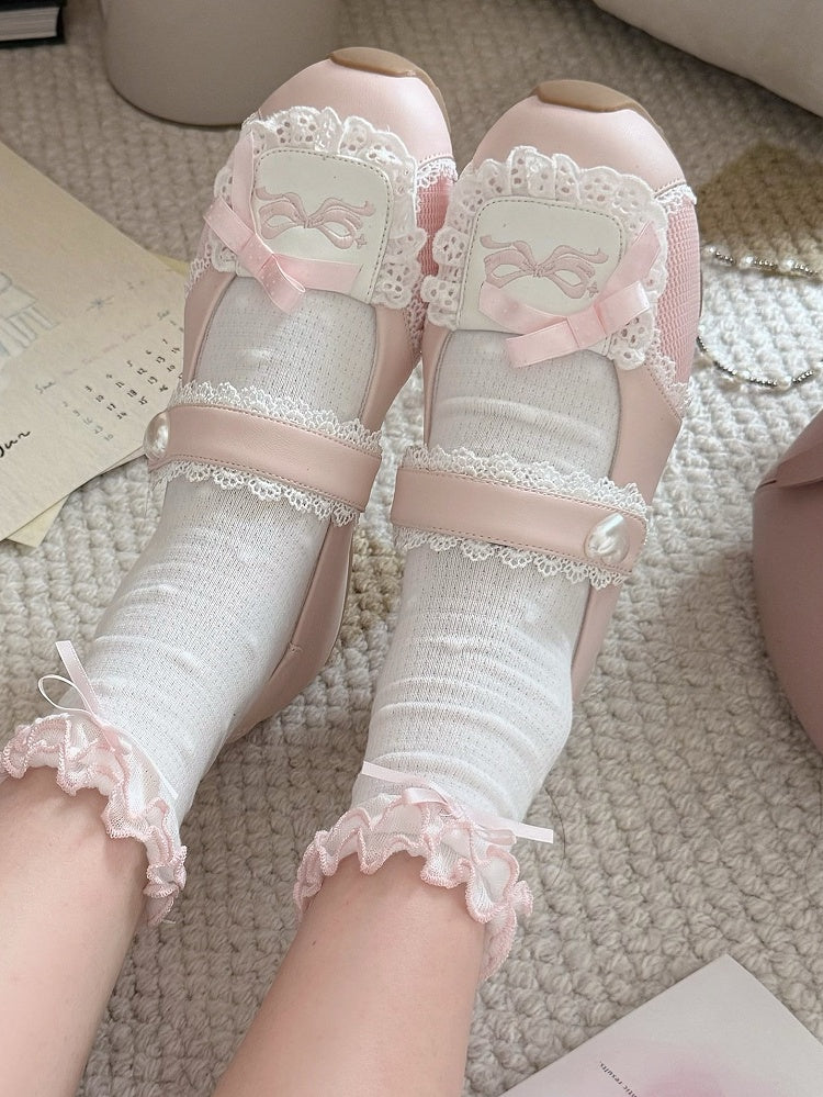 Heart-Embellished Closure Sweet in Pink Velcro Flats Lolita Trim Lace