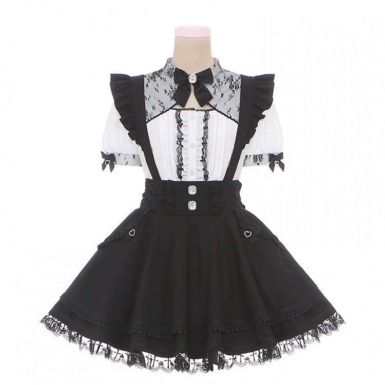 ブラック ジライケイ ホワイト カットアウト レーストリム 蝶結び フリルディテール ブラウス