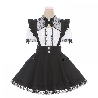 ブラック ジライケイ ホワイト カットアウト レーストリム 蝶結び フリルディテール ブラウス