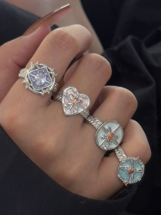 Bague Y2K argentée ornée de strass - Kiwi Store
