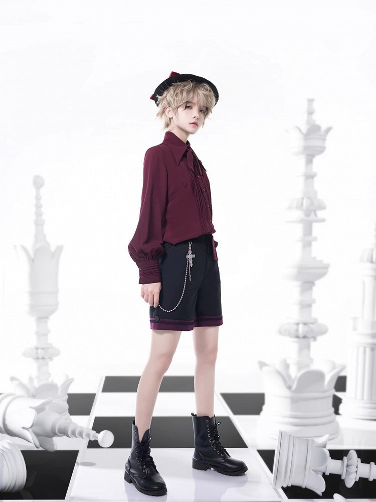 プリンス レース スリーブ 4 とロングディテール フォールドオーバー プリーツオプション カラーシャツ カラーポイント