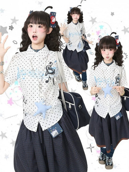 White Short Sleeve Shirt with Musical Note Print - Languid Park