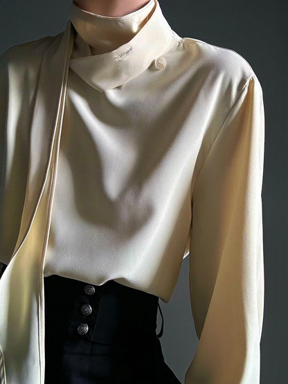 Yellow with Neck Prince Flowing Design Ouji Shirt Ribbon Mock - Accents