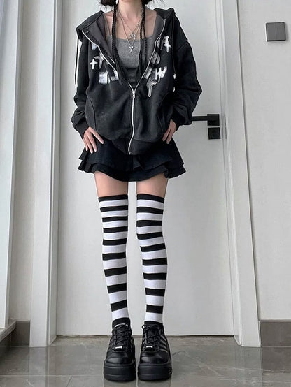 Rayé – Chaussettes hautes bicolores Punk JK