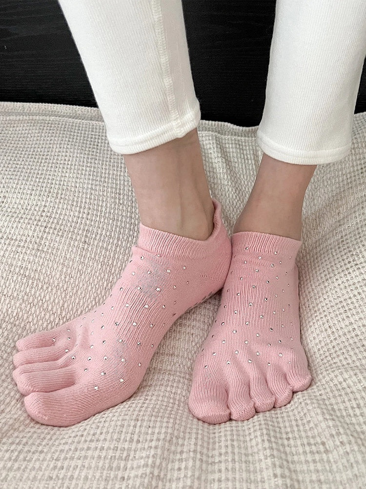 Socks Five-Toe Ankle Rhinestone-Embellished (5 Colors)