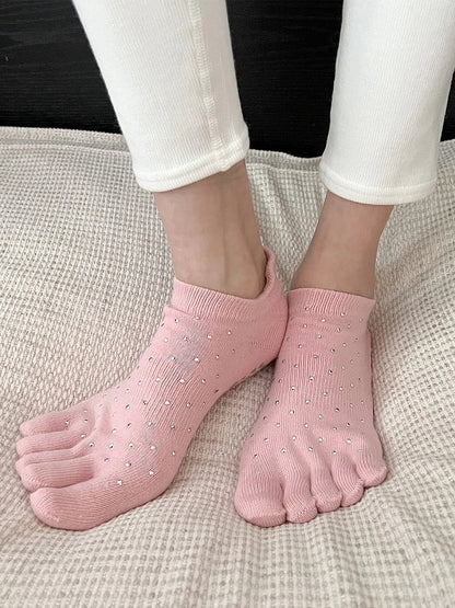 Socks Five-Toe Ankle Rhinestone-Embellished (5 Colors)