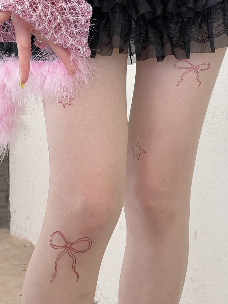 Semi-sheer and White/Nude Print Pantyhose Star Bowknot