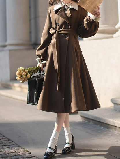 Coat Waist Elegant with Long Brown Belt