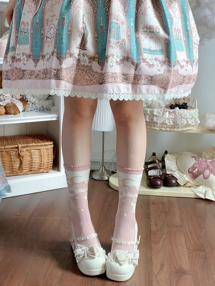 Calf Moon Socks Pattern Star Black/Pink/Blue And