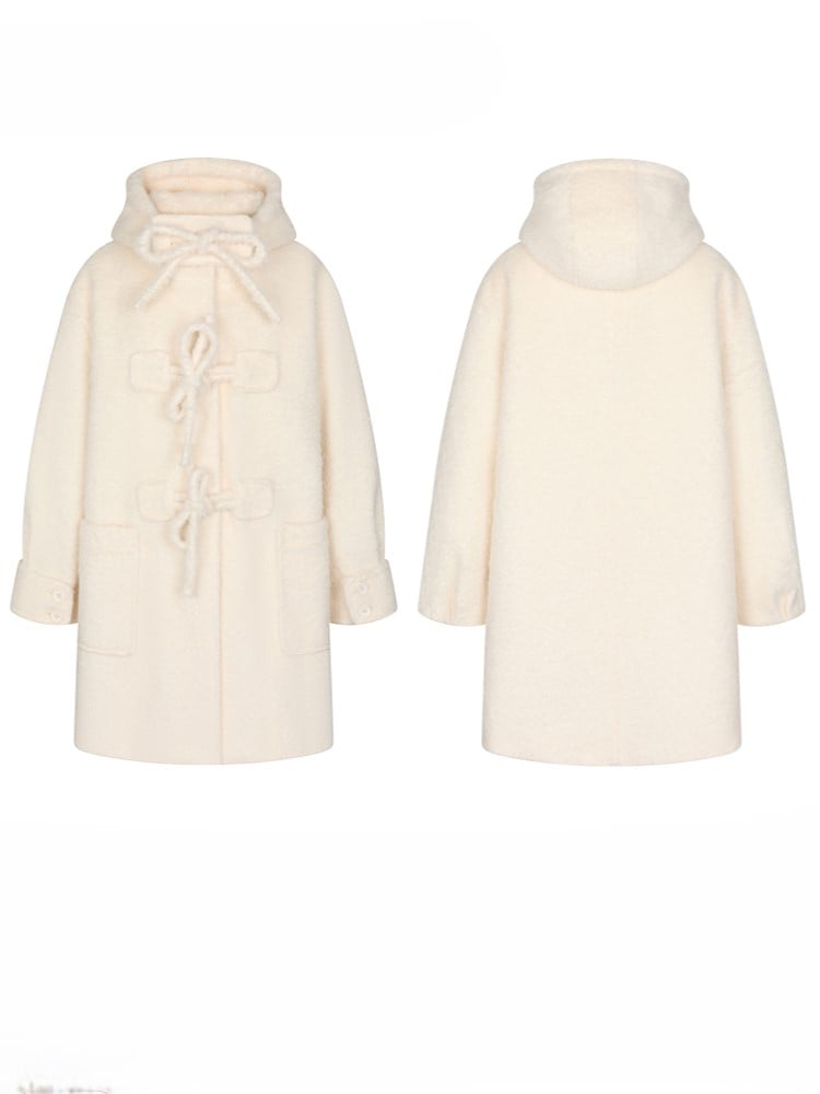 Long Closure Beige Accents and with Toggle Bow Coat Hooded