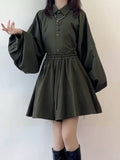 Green Drawstring Elastic Skort with Tassel Accents - Feng Hua Gui Guo Ling
