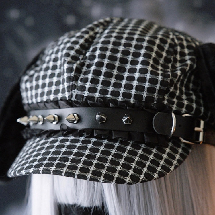 Decorated Puppy Beret Hat Studs Design Plush Ear Buckle Black Gothic