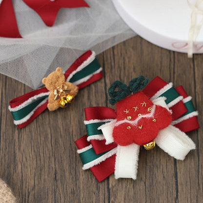 Bell Hairclip White Bowknot Style Red Bear Christmas